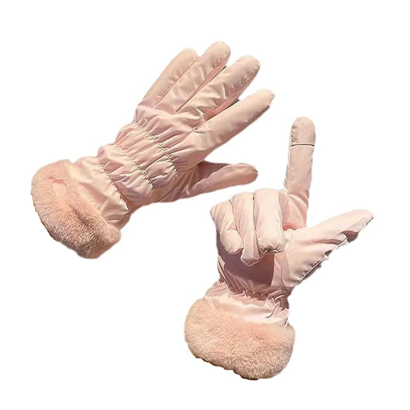 1 Pair Warm Cold Ladies Winter Students Cute Touch Screen Padded Thickened Windproof Riding Skiing Multi-function Gloves