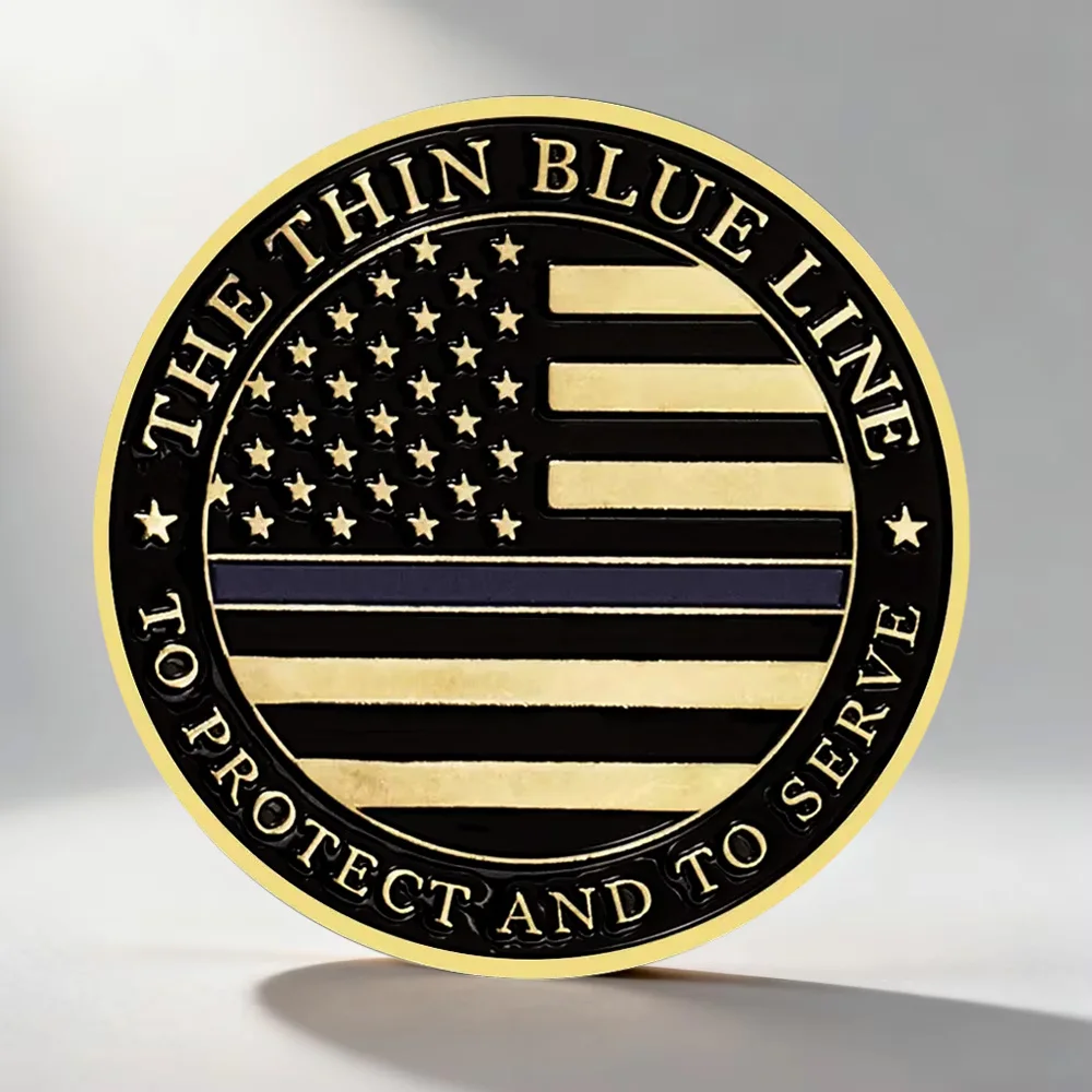 United States Police Officer Souvenir Coin The Thin Blue Line Golden Plated Commemorative Coin Home Decoration