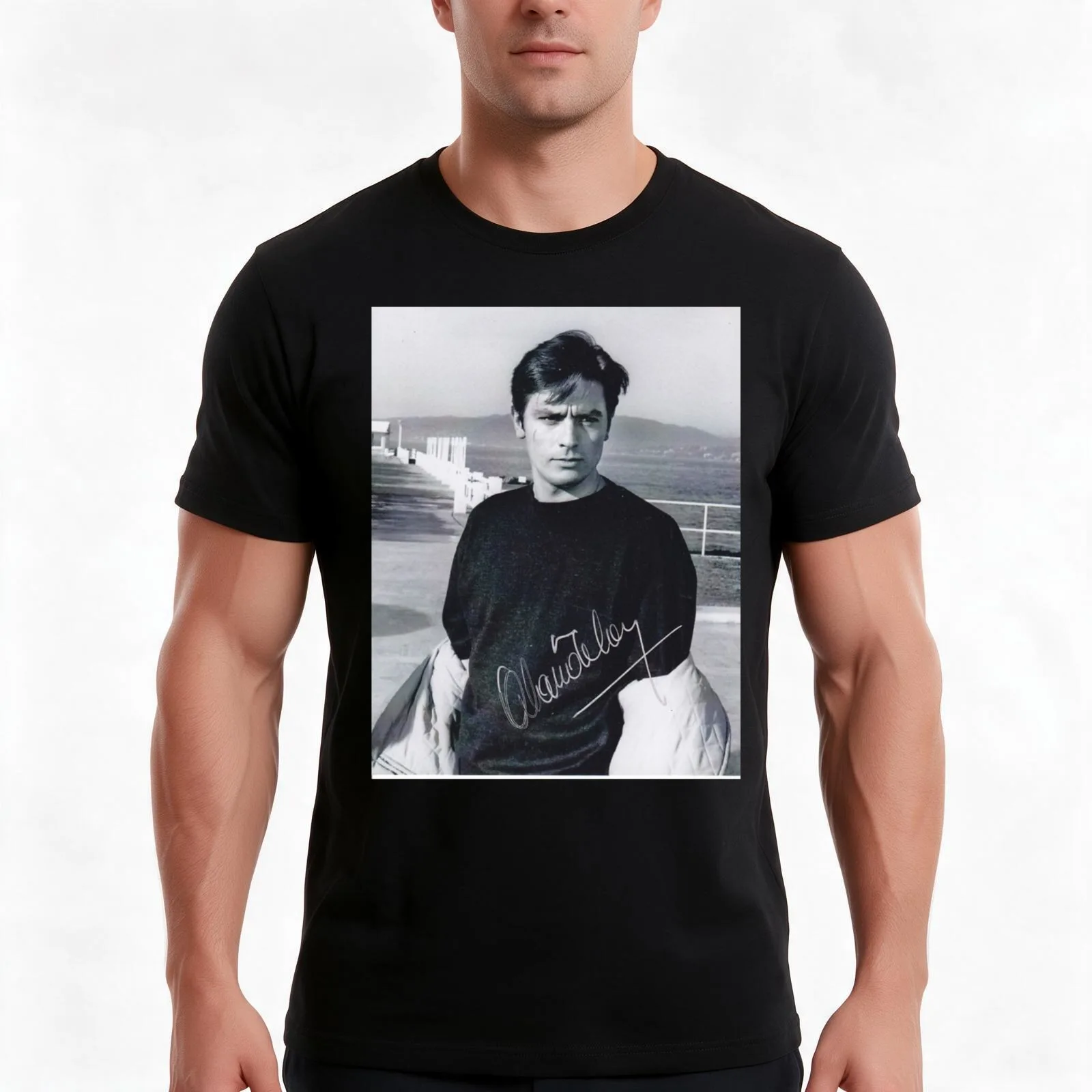 alain delon T-Shirt, Summer Casual Cotton Tee, Oversized Streetwear Tops, Vintage Graphic Print, Loose Fit Short Sleeve