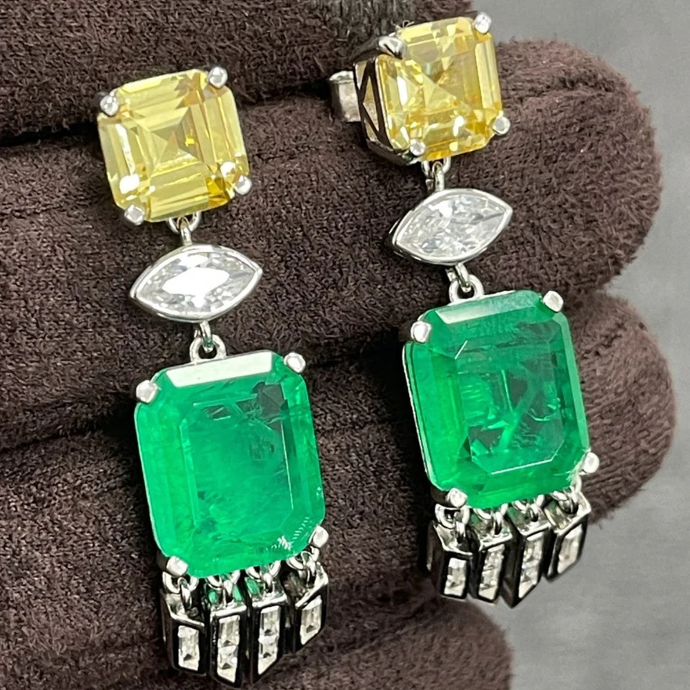 WUIHA 100% 925 Sterling Silver Asscher Cut Citrine Emerald Lab Sapphire Gemstones Drop Dangle Earrings Anniversary Fine Jewelry image 2