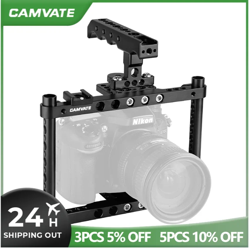 CAMVATE Camera Cage Rig For Canon 70D/80D/ MarkII,5D MarkII,5D MarkIII,5DS,5DSR/Nikon D3200/D3300/Sony a58,a7,a7II/GH5/GH4/GH3