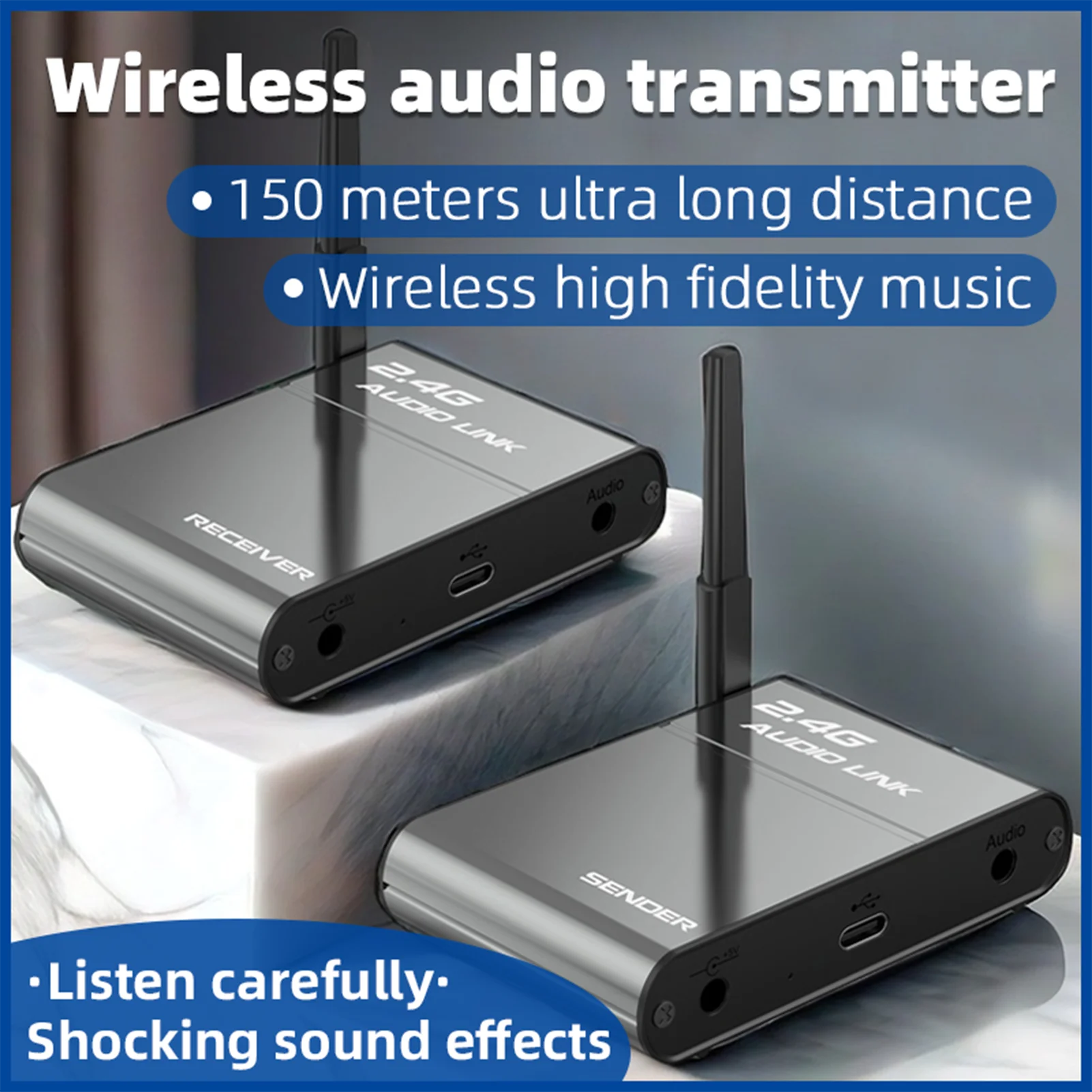 2.4G Wireless Audio Transmitter Receiver 150m Long Distance Low Delay Hi-Fi Audio System for Home Theater Speaker TV
