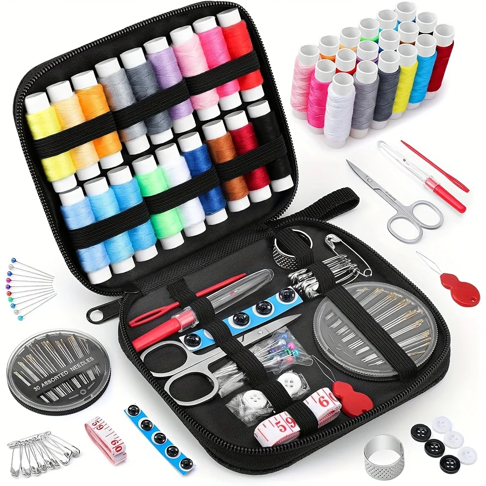 Portable Hand Sewing Project Kit for Home Traveler, Beginner, Adults and Kids, Sewing Supplies Contains Bag, Thread, Scissors, N