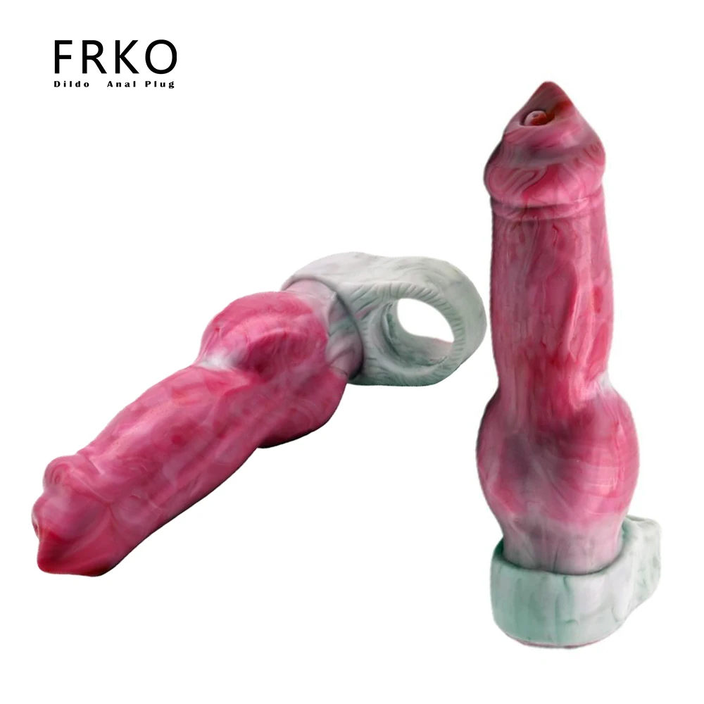 Frko silicone macio grande cão pênis manga preservativo reutilizável com anel peniano atraso enjaculação pau ampliação adulto brinquedos sexuais homens