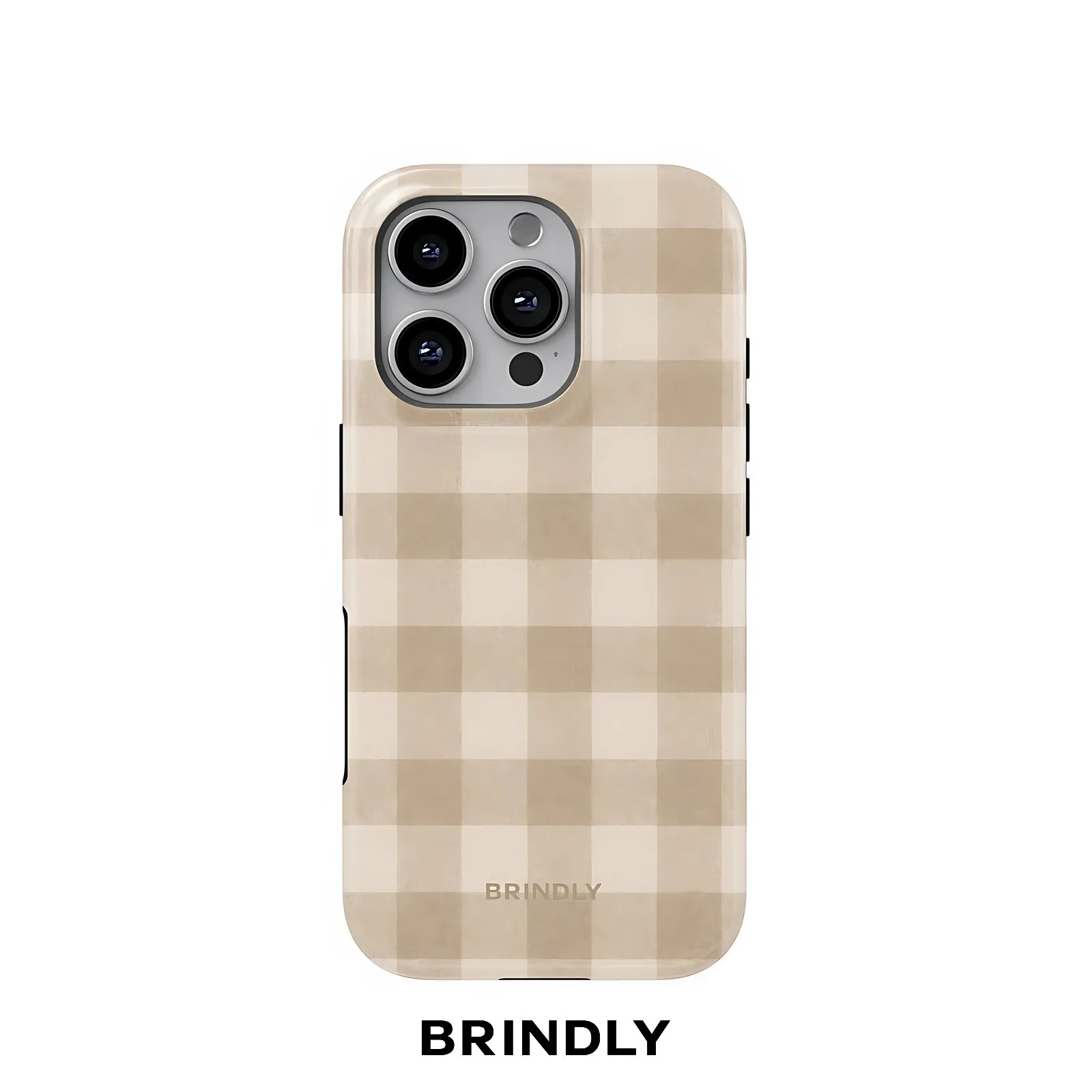 Beige Plaid Design BRINDLY Phone Case for Samsung Galaxy S23 S24 S25 S26 FE Plus Ultra Edge 5G Luxury Double-layer Back Cover