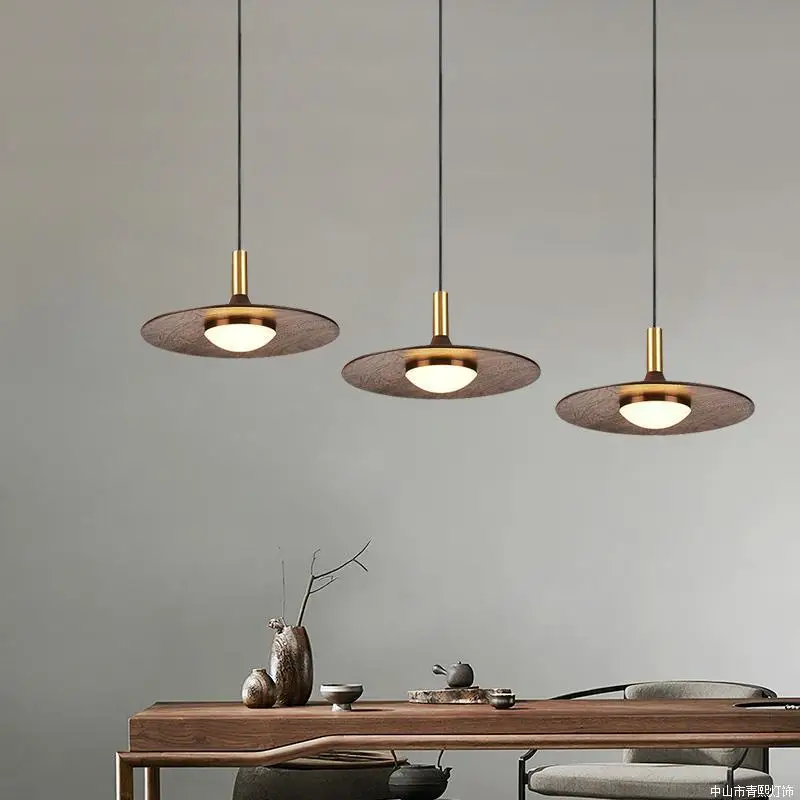 

Black walnut restaurant chandelier modern simple single-head designer all-copper creative bar three-head chandelier