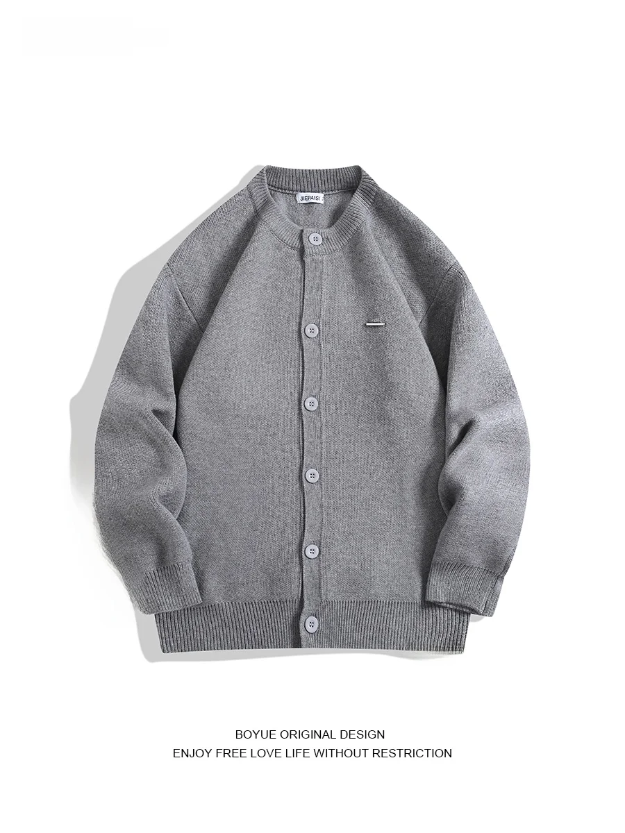 

Мужской вязаный свитер Boyue в японском стиле, однотонный, с воротником-бомбером, легкий, повседневный, весна-осень