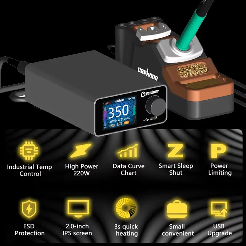 GEEBOON TC22 220W Soldering Station Temperature Control Compatible C210/C245 Tips Welding Rework for Electronics Repair