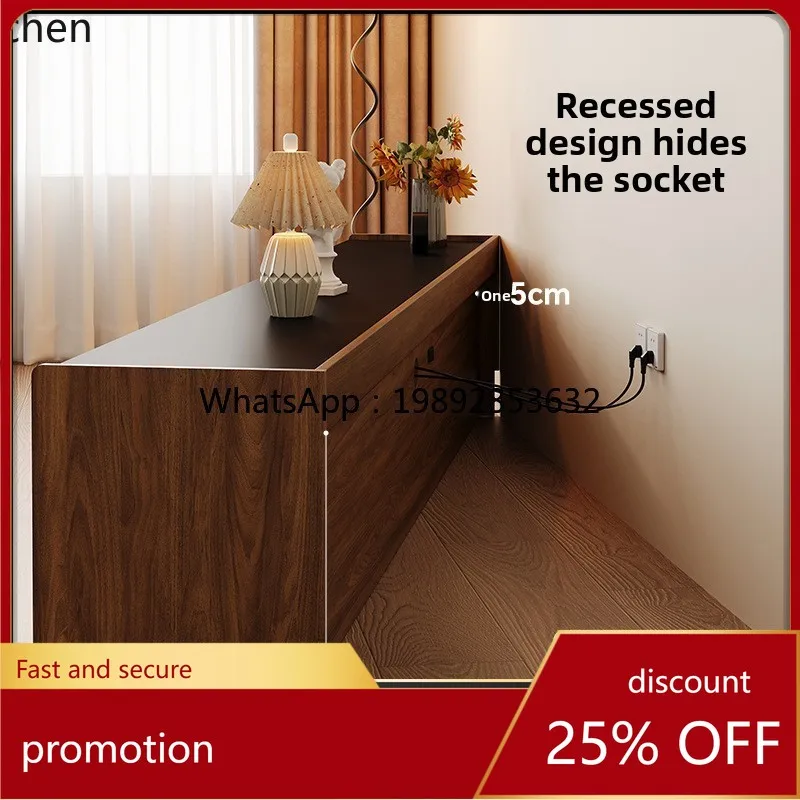 HT  TV Cabinet Floor Cabinet Solid Wood Walnut Color Vintage Style Coffee Table Set High-End Feel TV Stand Rock Slab