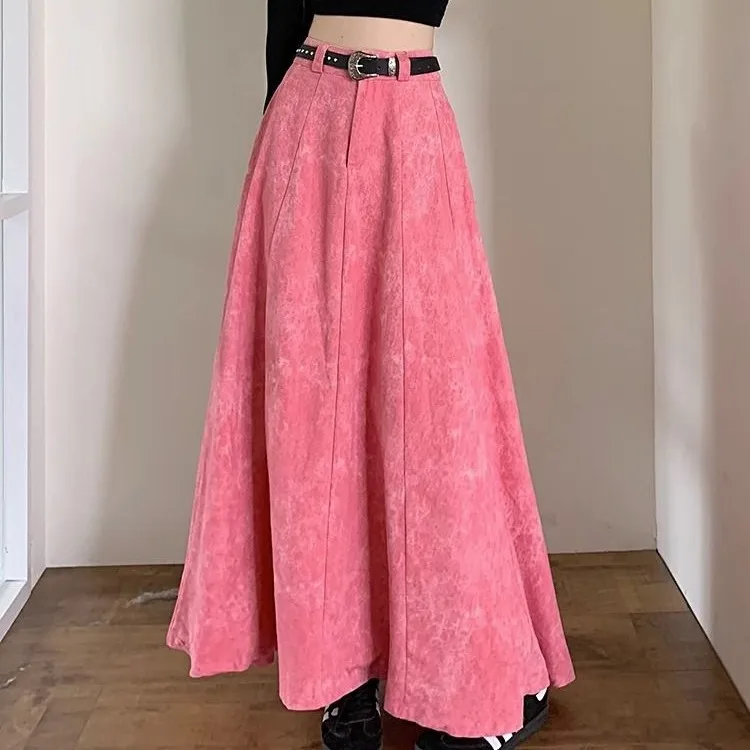 

French skirt women's spring and autumn 2024 new retro high waist slim tie-dyed long skirt design sense A-line skirt