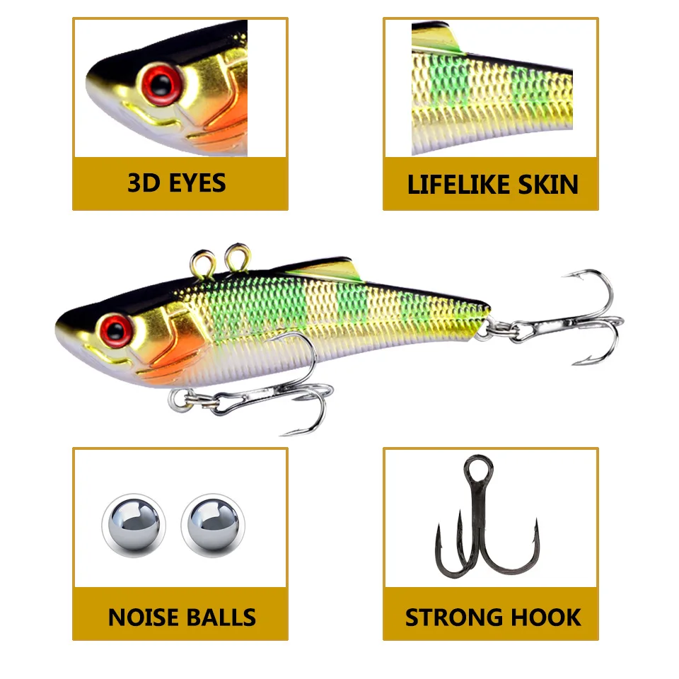 1Pcs 7cm 7g VIB Fishing Lure 3D Eyes Artificial Trolling Plastic Sinking Vibration Wobblers For Pike Winter Ice Fishing Tackle