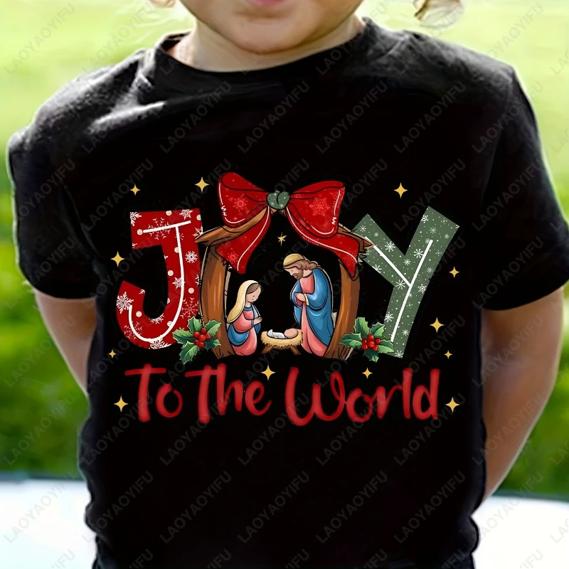 Joy To The World Girl'S True Story Easter Cotton T-Shirt Christmas Holiday Cute Bow Soft Skin-friendly Casual Shirt Xmas Gift
