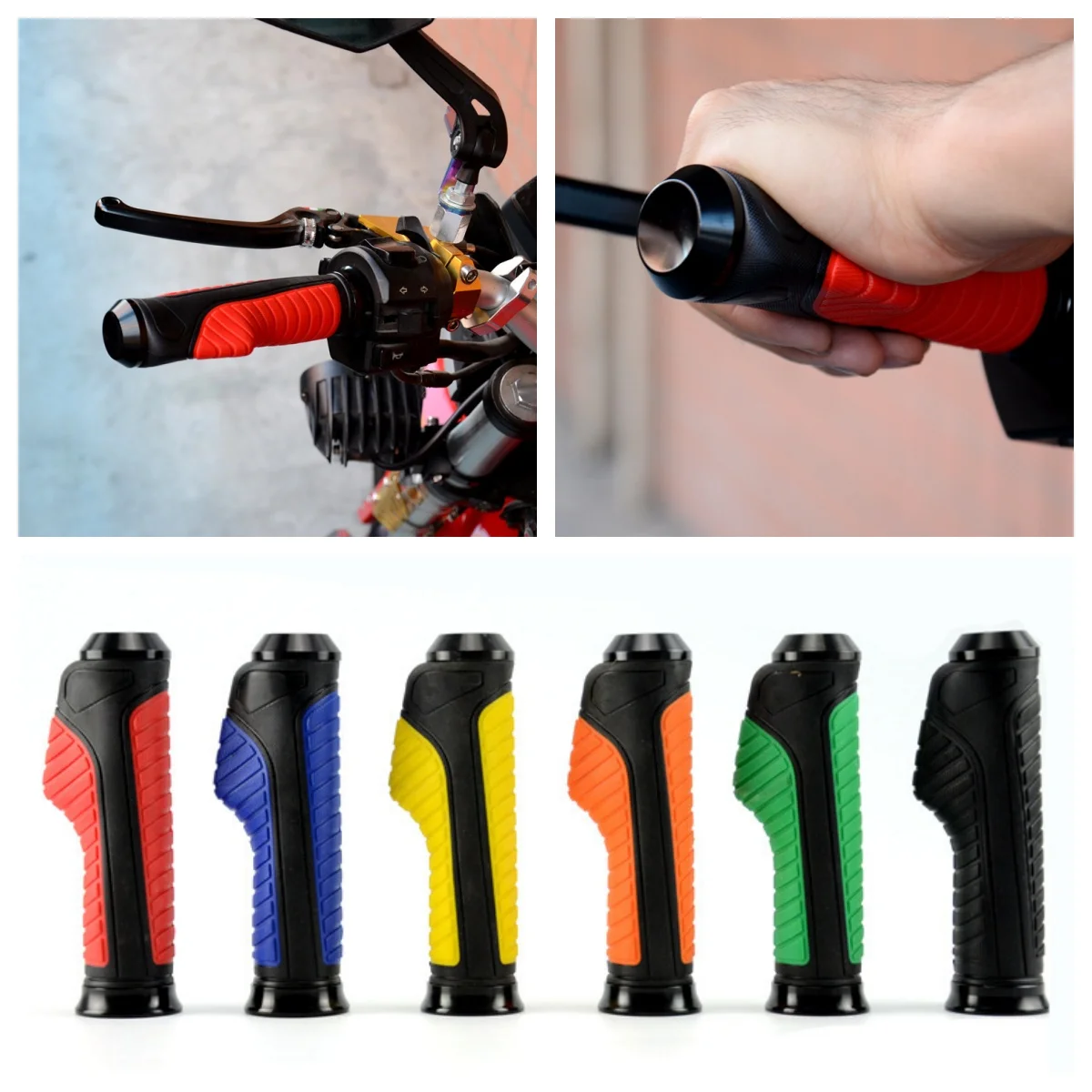 Universal Motorcycle Handlebar Cover Anti-Skid  Handle Grip Two Color Aluminum Soft Rubber Handlebar Grip  Hand Grip
