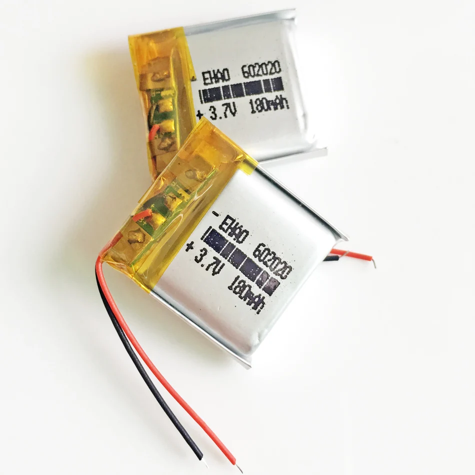 리튬 폴리머 LiPo 충전식 배터리, DVD 전자책 블루투스 카메라용, LED 조명, GPS 블루투스 602020, 3.7V, 180mAh, 2 개