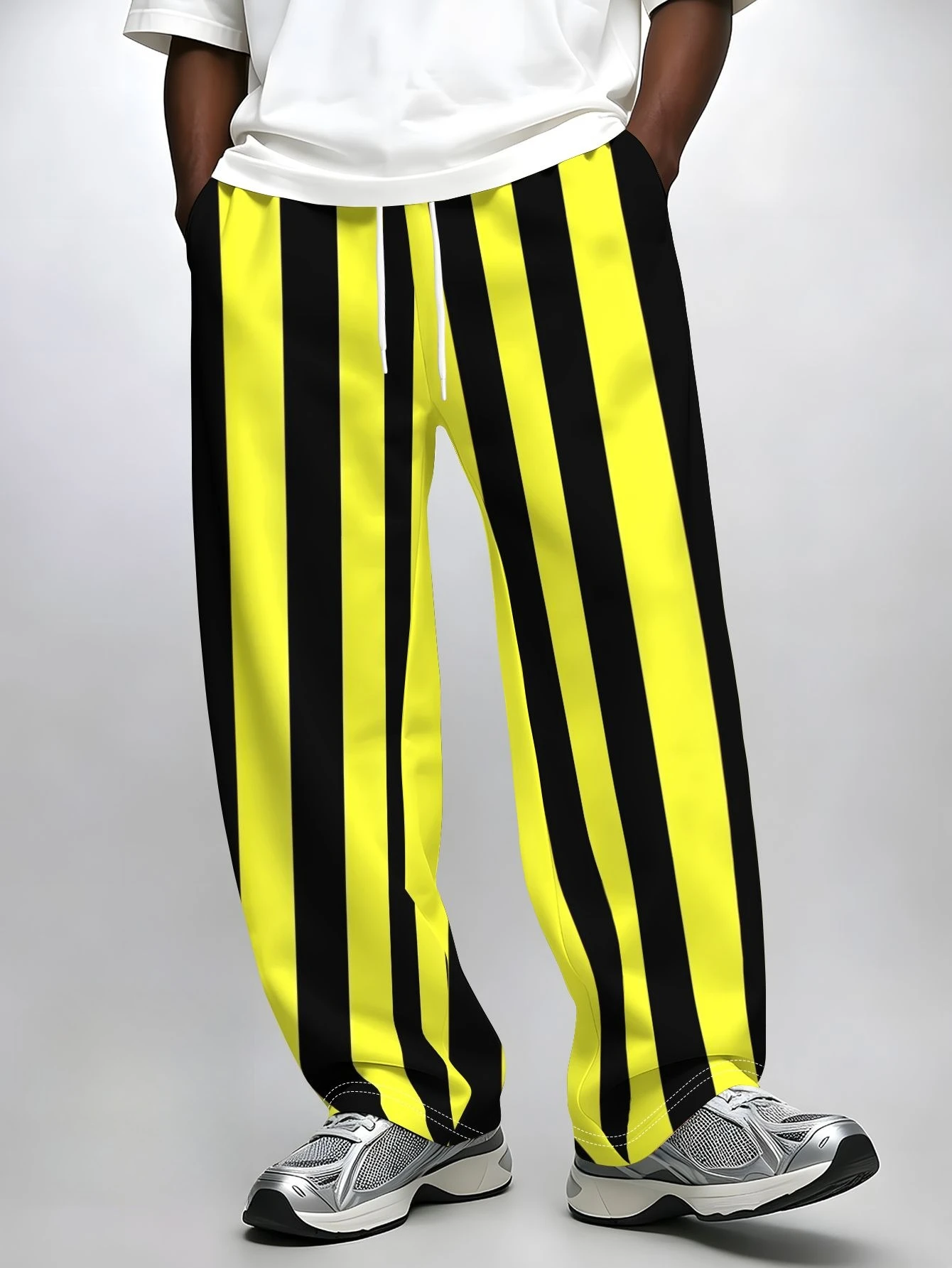 New Yellow Striped 3D Printed Men's and Women's Loose Y2K Casual Sports Fashion Street Quick Drying Pants