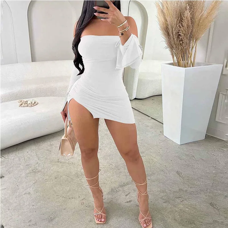 Women Strapless Backless Mini Dress For Women Black Off-shoulder Long Sleeve Bodycon Club Party Dress Clothes