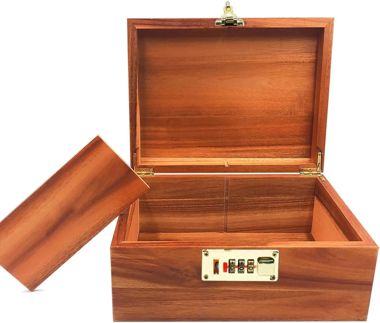

Acacia Wood Storage Box with Lock & Divider - Decorative Keepsake Chest for Home Organization
