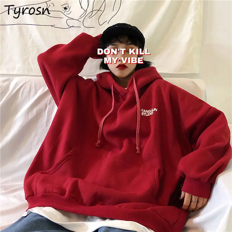 Thicker Hoodies Women Boyfriend Simple Letter Hooded Cozy Warm Autumn Teenagers Couple Sweatshirts Femme Unisex Popular Classic