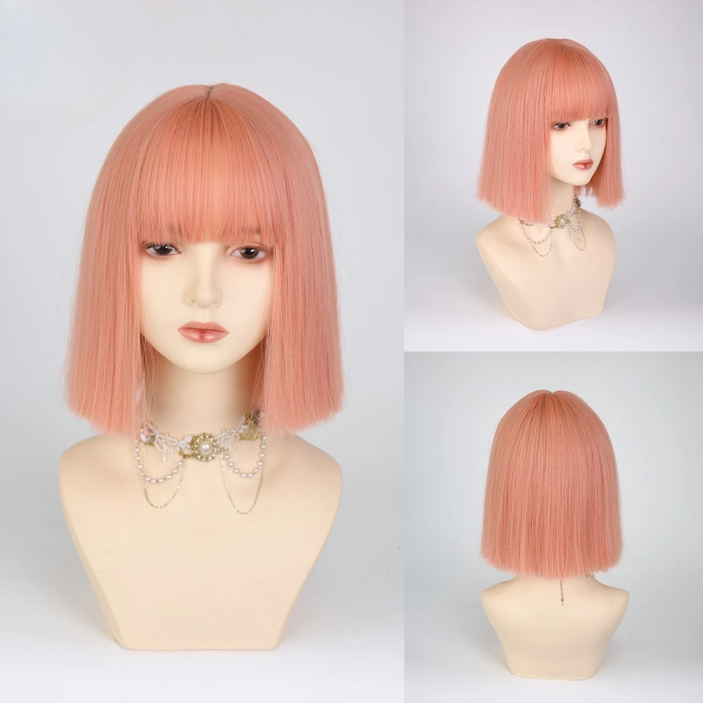 

Wig female short hair natural girl Qi bangs hood haze blue wig cover dance playful tail short straight hair