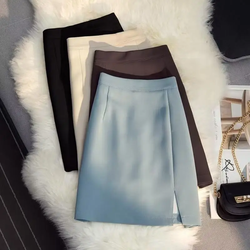 

2025 Spring/Summer Suit Skirt Women Casual Solid Color Sexy Split High Waist A-line Short Mini Skirt