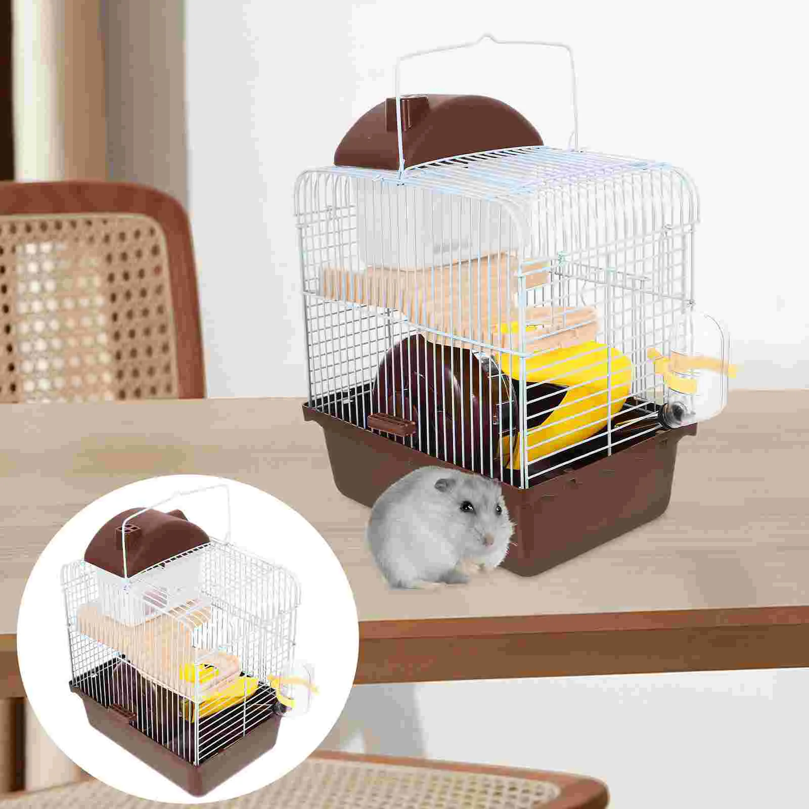 1pc Double Layer Hamster Cage Acrylic Portable Small Pets House Chinchilla Hamster House (Brown)