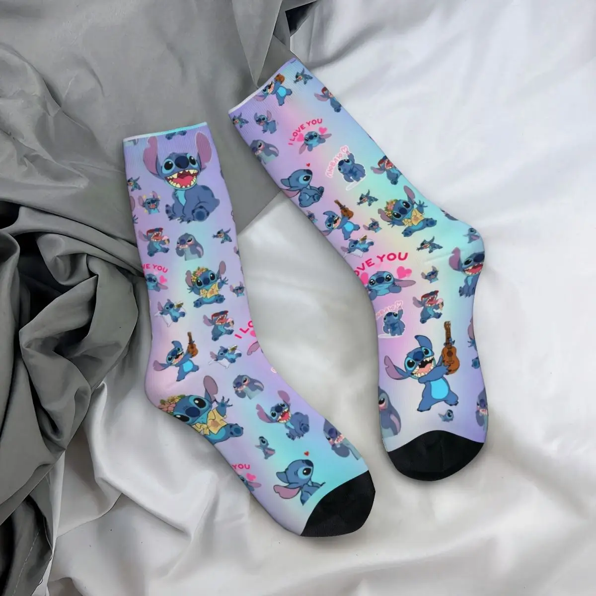 Winter Warm Colorful Women Men New Lilo And Stitch Socks Cartoon Non-slip Basketball Socks