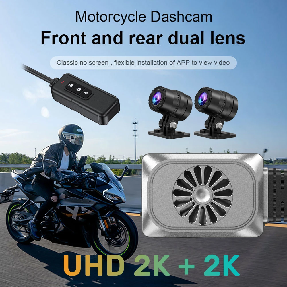 Motorcycle DVR WiFi GPS Dual 2K Action Camera Recorder Front & Rearview Waterproof Motorcycle Dash Cam Black Night Vision Box