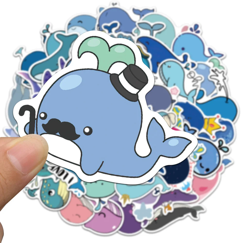 10/30/50pcs Cute Whale Cartoon Children Stickers For Toy Luggage Laptop Ipad Skateboard  Phone Notebook Stickers Wholesale