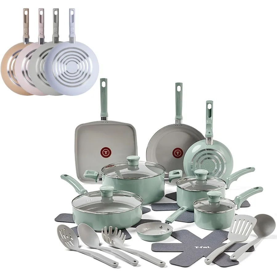 

Набор керамической посуды с антипригарным покрытием, 20 предметов для домашней кухни, в духовке, безопасный до 350F. В комплект входит керамические кастрюли и сковородки для жарки.