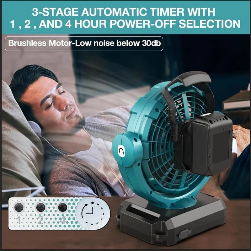 

Battery/DC Cordless Fan, for Makita for Bosch 14.4V-18V battery Battery Powered Floor Fan for Camping, Garage, Travel, Bedroom