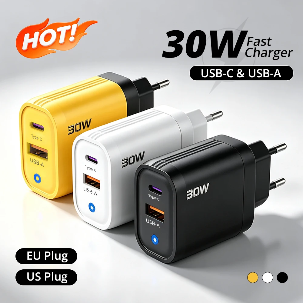 30W Fast Charger USB Type C  PD Fast Charging Phone Power Adapter For iPhone Xiaomi Samsung Quick Wall Charge EU/US Plug Charger