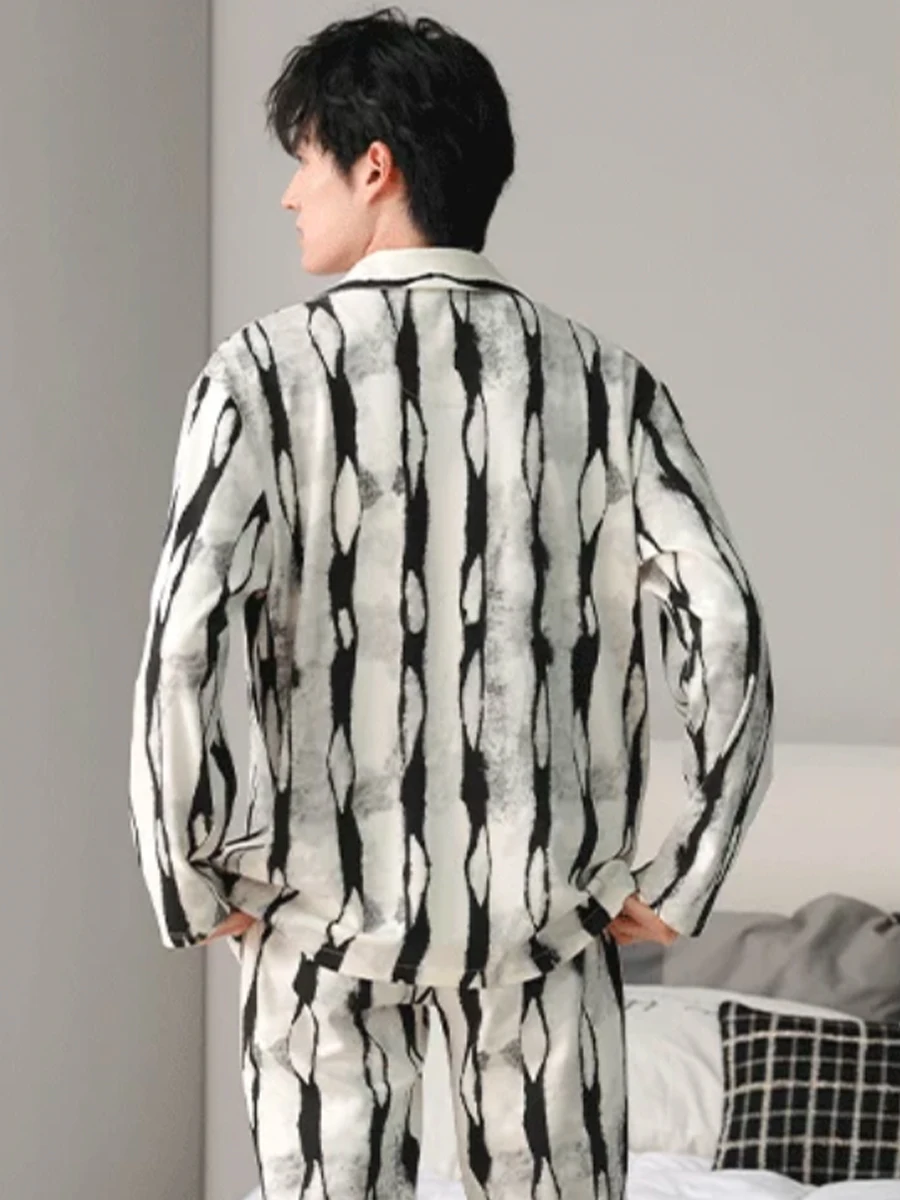 Pajamas for Men, Spring, Autumn and Winter Long-Sleeved New Simple Loose Home Clothes Set That Can Be Worn Outside for Men