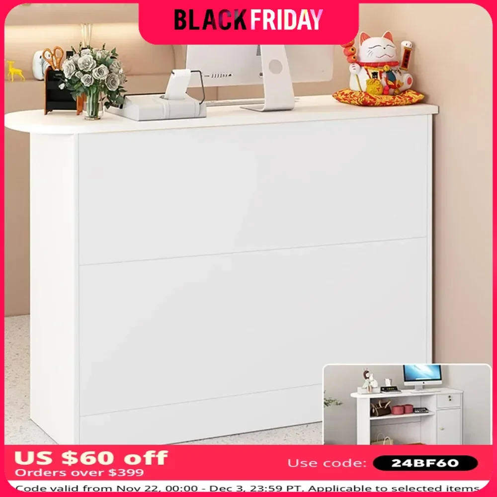 Reception Desk, Front Counter Desk with Lockable Drawers, Standing Front Desk, for Reception Room, Retail, Lobbies,Salons(White)