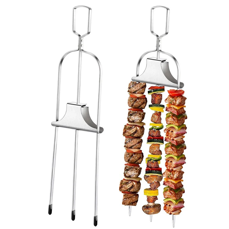 Kabob-Spieße zum Grillen, 1 Stück, Metall-Kabob-Spieß zum Grillen, 35,6 cm große Grillspieße aus Edelstahl mit Schubstangenschiebern