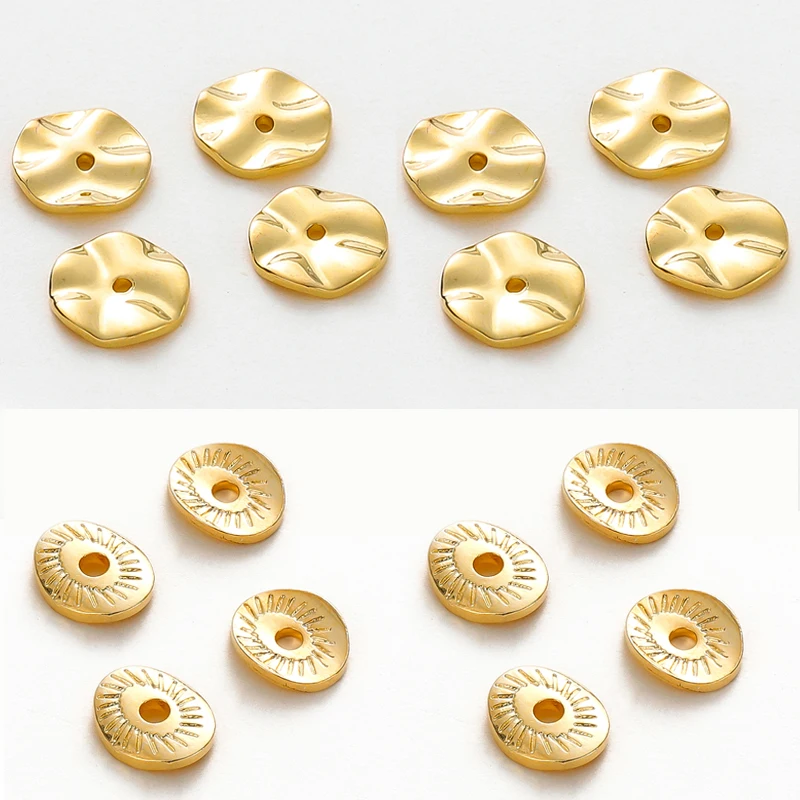 20-50Pcs 18K Gold-plated Wavy Round Flat Spacer Beads Evil Eyes Loose Spacer Beads For DIY Bracelet Jewelry Handmade Accessories