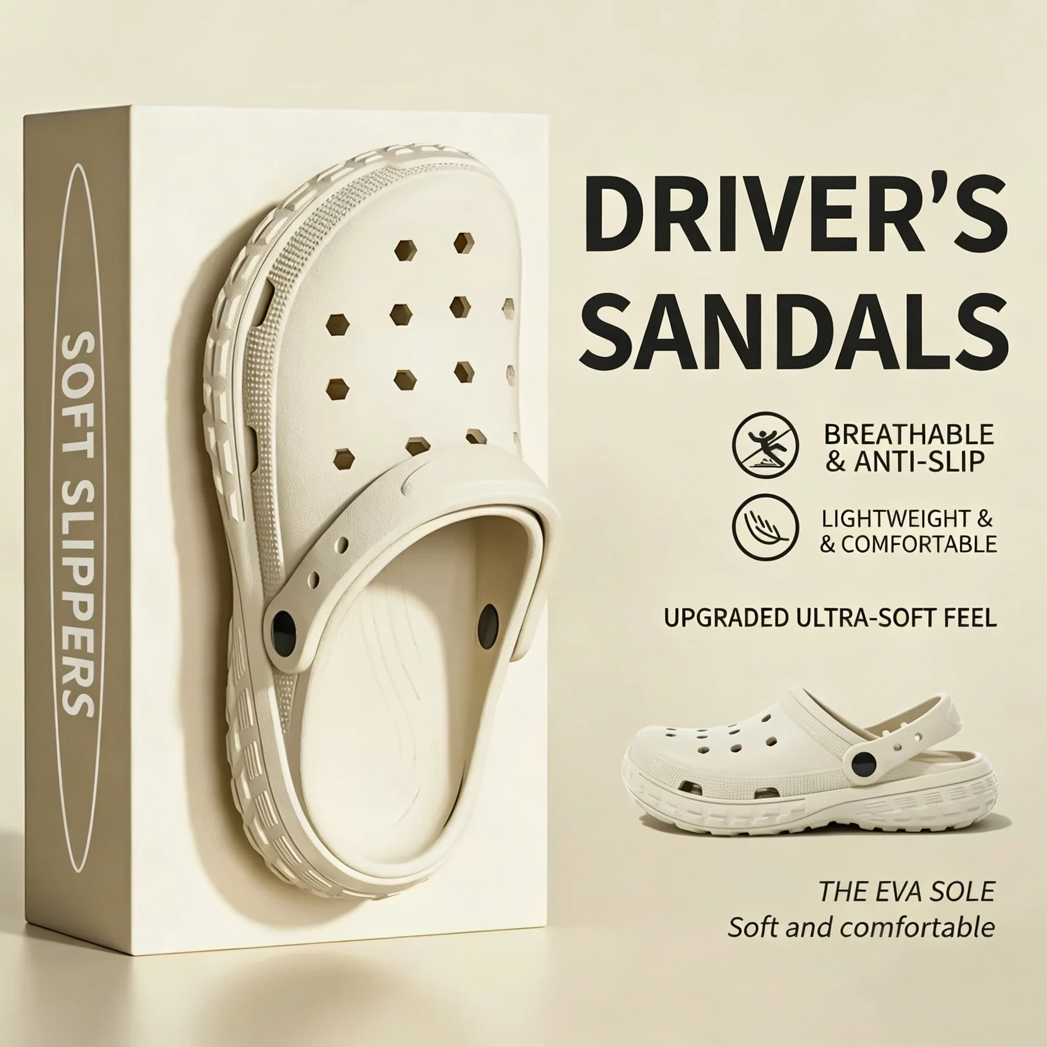 Men's Two Slip EVA Perforated Shoes with Thick Soles Are Comfortable and Suitable for Driving Sandals Couples Suitable  Outdoor