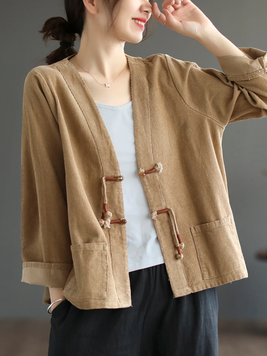 

Аутентичная весенняя вельветовая куртка для женщин в стиле ретро, свободного кроя, на пуговицах, с длинными рукавами, удобная, дышащая, для повседневной носки