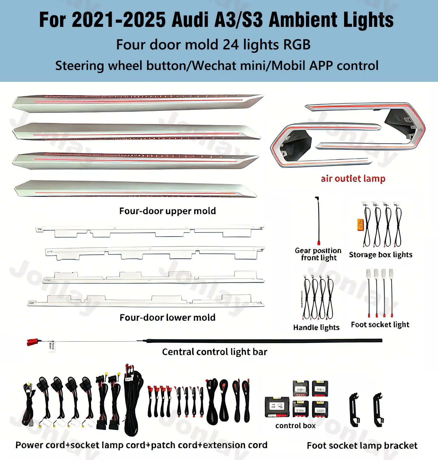 Audi A3 8Y S3 Ambienteverlichting 2021-2026 Auto LED Interieur Sfeerverlichting Decoratieve Trim Sfeerverlichtingsset