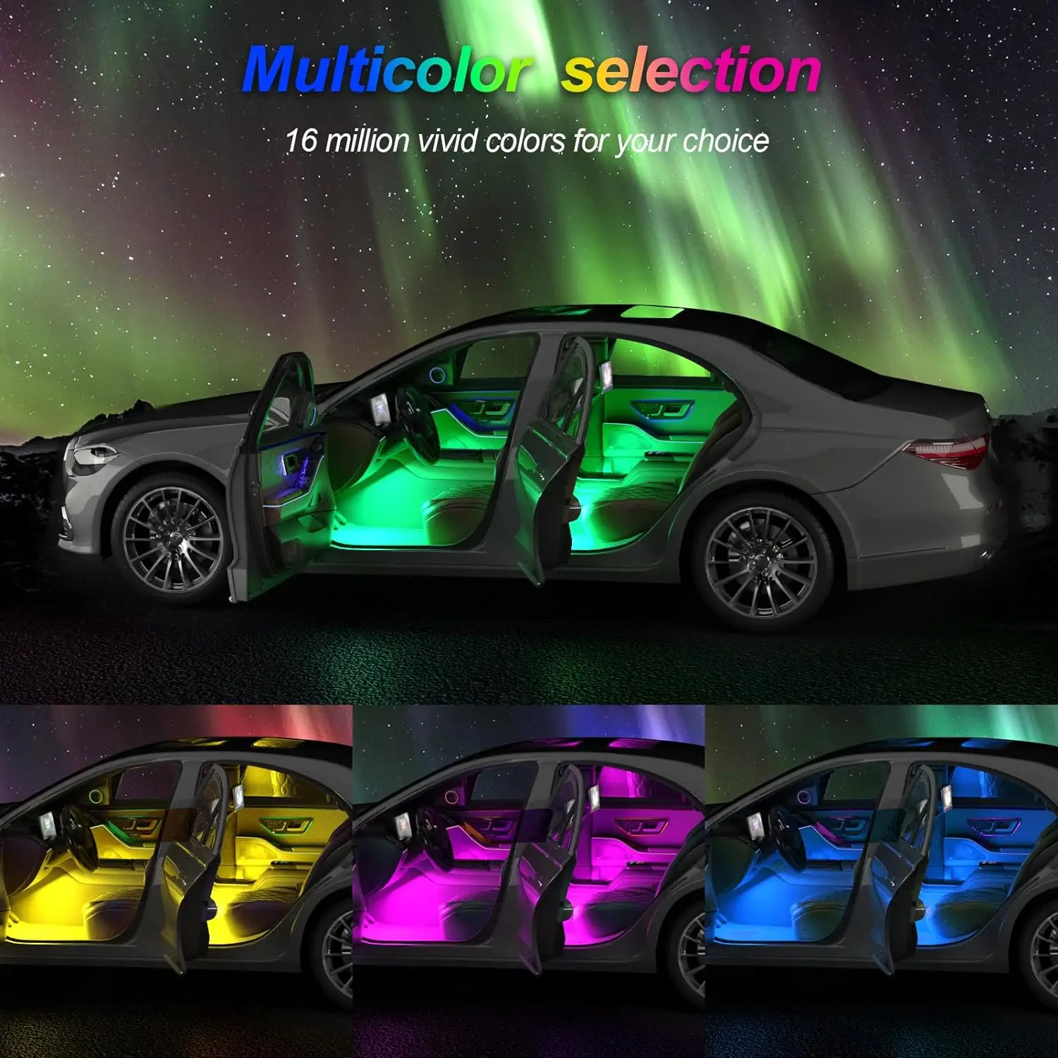 RGB Car Interior Lâmpada Atmosfera, Bluetooth APP, 3 Key Controle Remoto, Luz Música Ambiente, Adequado para Decoração Interior do Carro