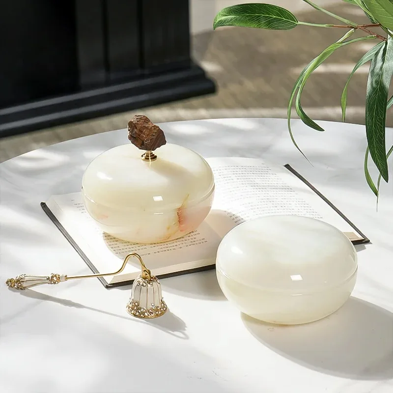 Italian classical minimalist natural jade storage aromatherapy jar candle ornament, sense of atmosphere, high-end home jewelry