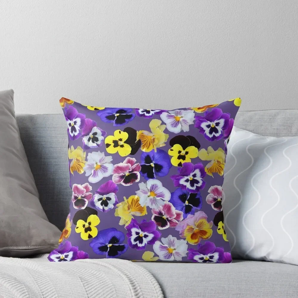 Pansy Mixture on Violet Throw Pillow christmas ornaments 2025 pillow cover luxury pillows decor home pillow