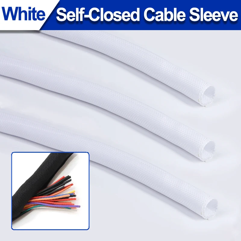 White PET expandable braided sleeve 3/5/8-30mm self sealing flexible insulation wrapping organizer cable protector 1~10 meters