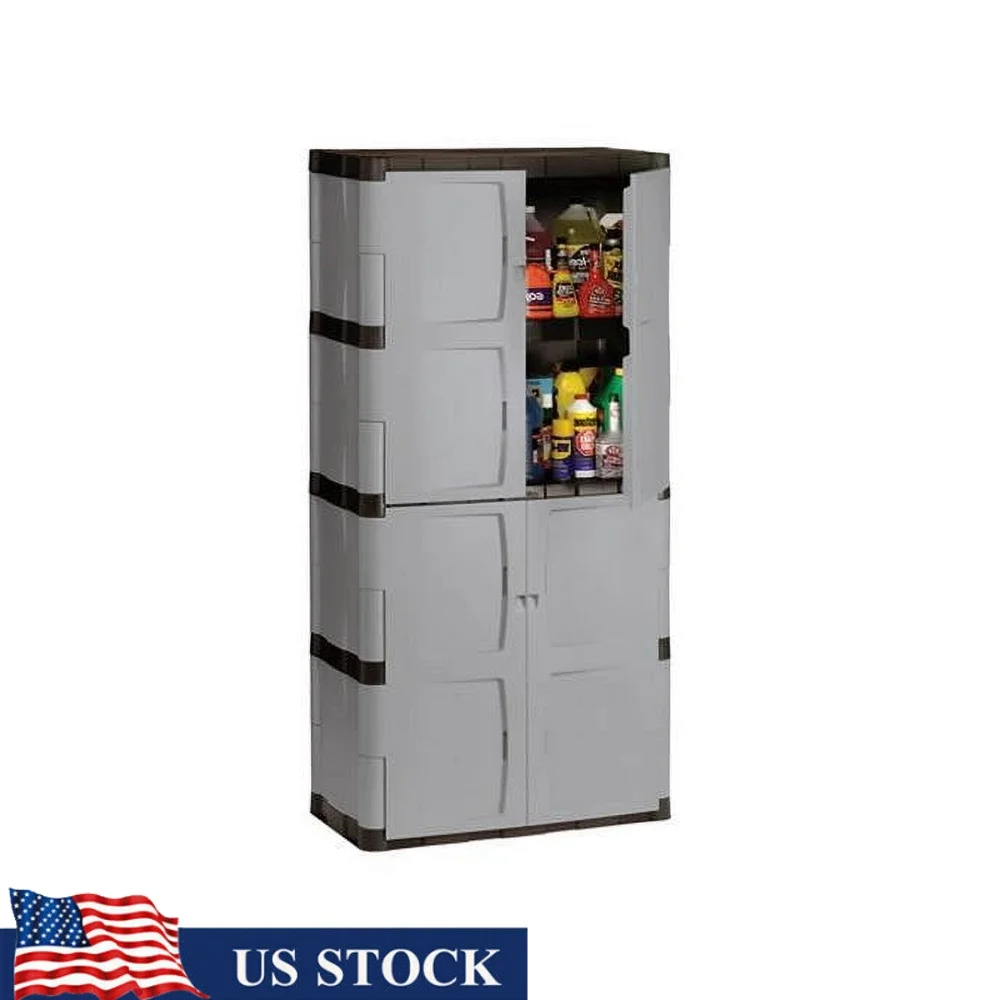 

Full Double Door Vertical Storage Cabinet 27 Cu.Ft. Durable Leak Resistant Lockable Shelves Garage Basement Workshop