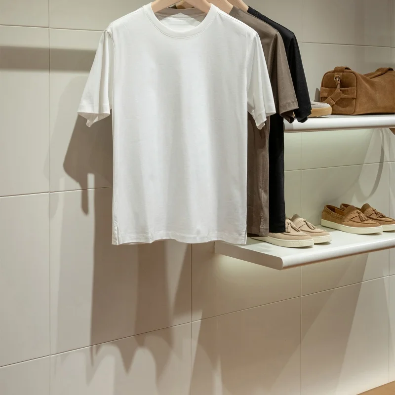 Spring/Summer New Horse Cotton Soft and Delicate Road Logo Old Money Round Neck Short Sleeve T-shirt for Men