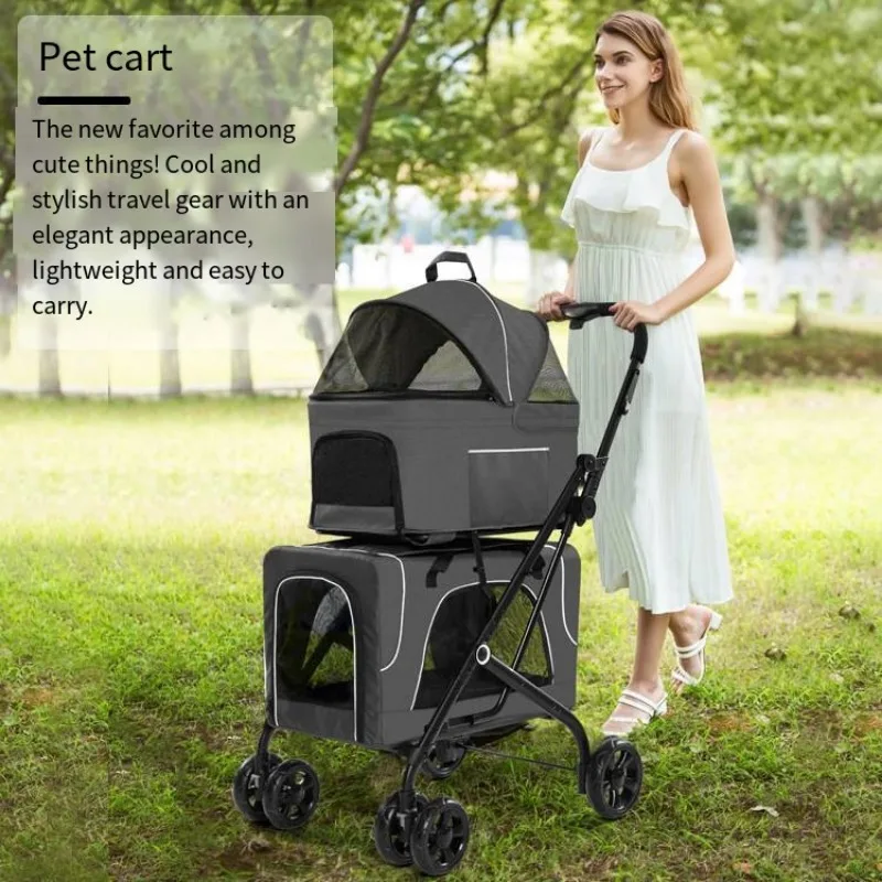 

Small Dog Lightweight Folding Cat Dog Handcart Outdoor Travel Separated Double-layer Pet Cart Basket Backpack Stroller 3 in 1