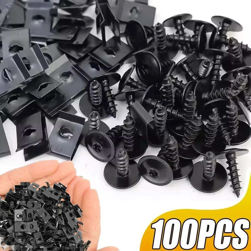 100/50/10pcs U-Type Metal Clips with Screws for Car and Motorcycle Anti-Rust Tapping Fastener Assortment Set