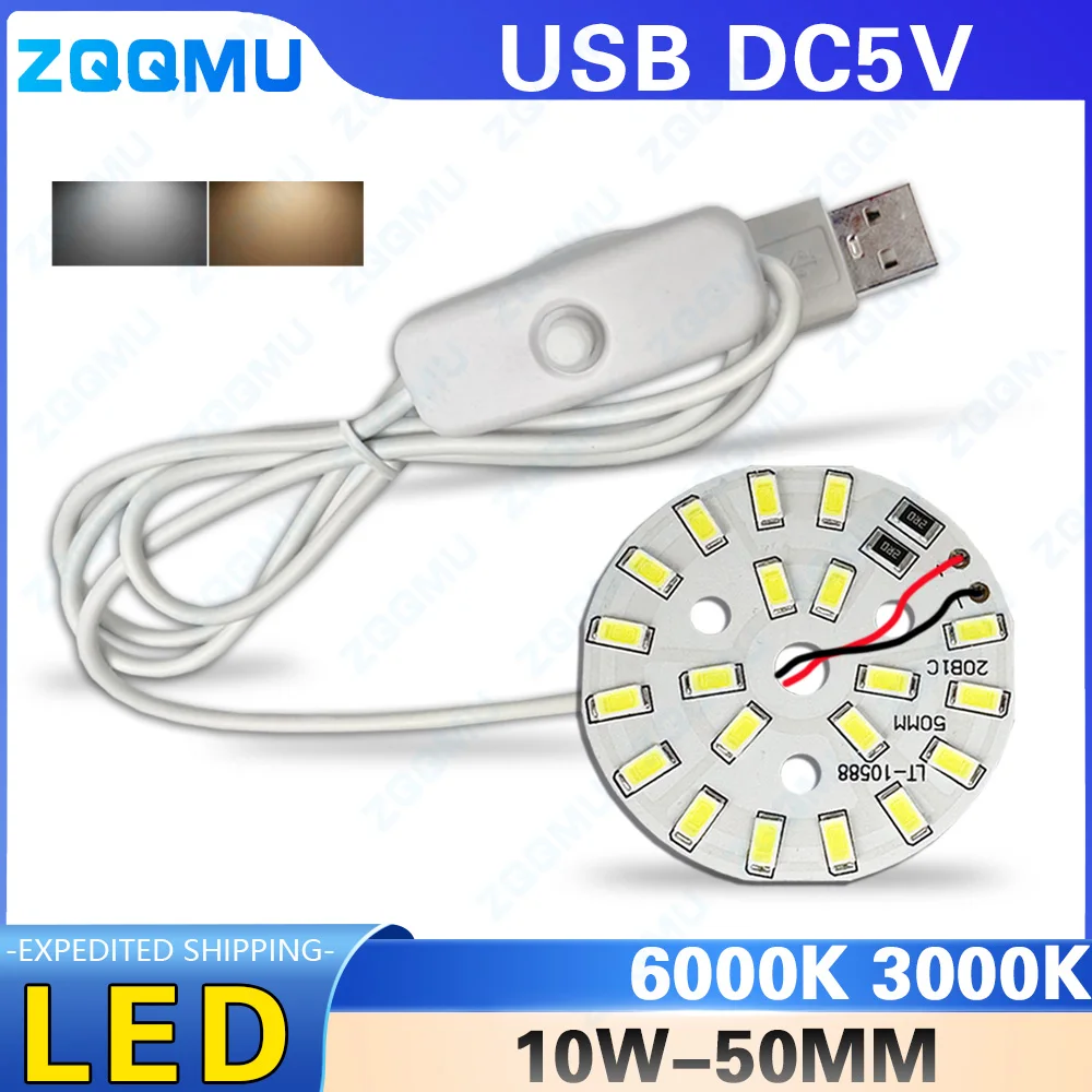 USB Powered Warm White 5V 10W LED Light Board 5730 Chip for Desk Reading Night Lamp with USB Cable for Tablet Power Supply