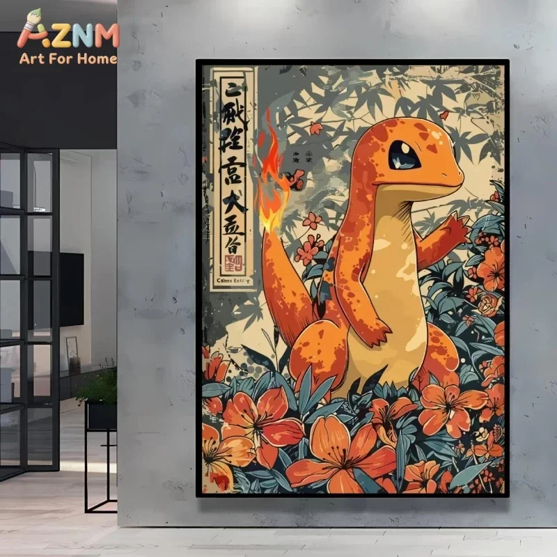 AZNM Ukiyo-e Great Wave Pokemon Rayquaza Magikarp Lugia Latios Moltres Canvas Wall Print Unframed Vintage Anime Poster
