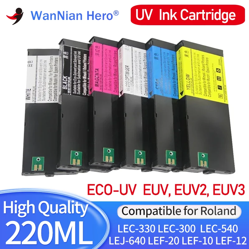 

220ML ECO-UV EUV EUV2 EUV3 Ink Cartridge UV Ink For Roland LEC-330 LEC-300 LEC-540 LEJ-640 LEF-20 LEF-10 LEF-12 Printer UV Ink