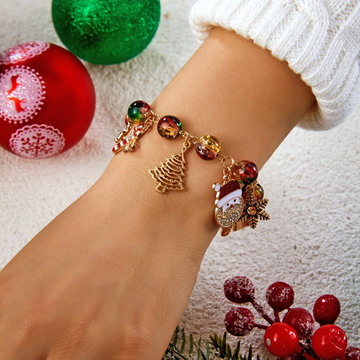 Bunte Stern-Kristallperlen Weihnachts-Multielement-Armbänder für Frauen Männer Weihnachtsmann Schneeflocke Baum Armband Neujahrs-Schmuck – Detail 4